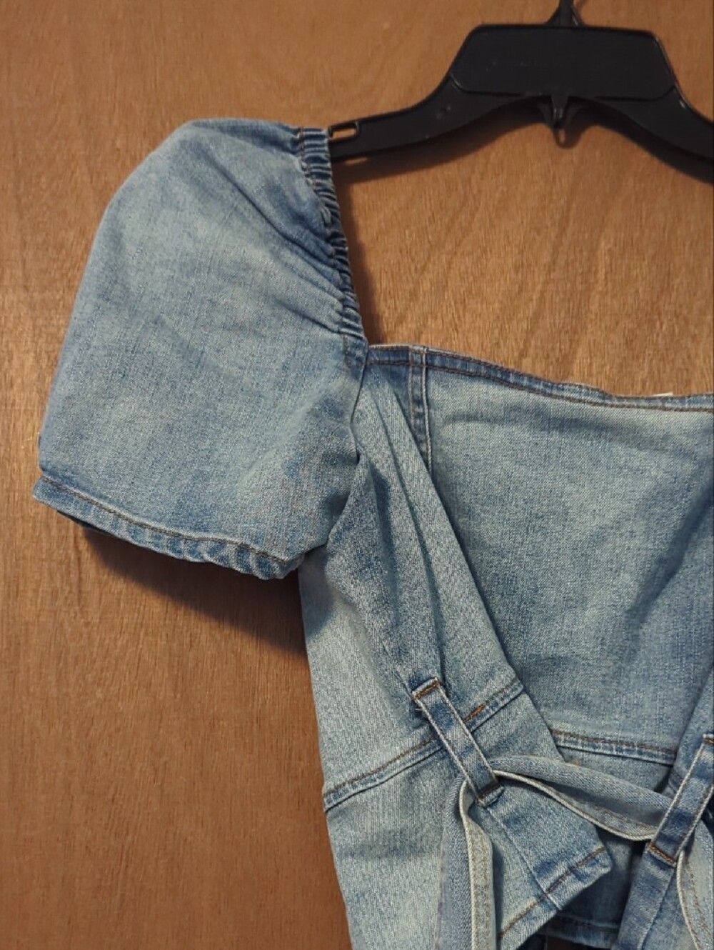 Forever 21 Light Blue Denim Puff-Sleeve Corset Top - Picture 11 of 13